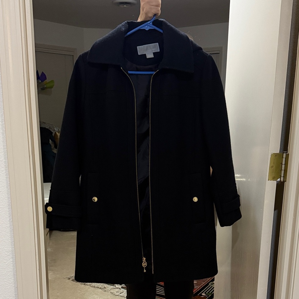 Michael Kors Black Trench Coat with Gold Accents
